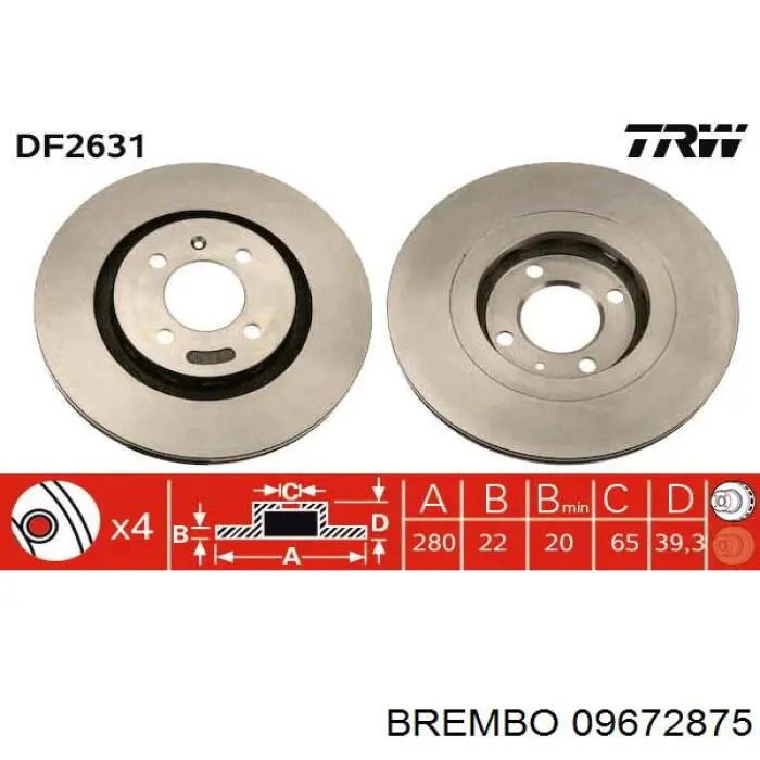 09672875 Brembo Гальмо дискове переднє