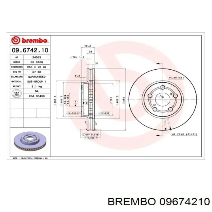 Диск гальмівний передній 09674210 Brembo