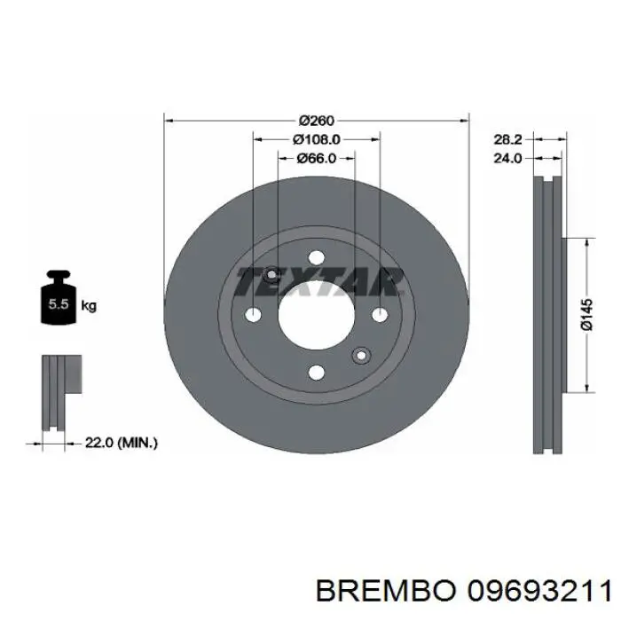 Диск гальмівний передній Brembo 09693211