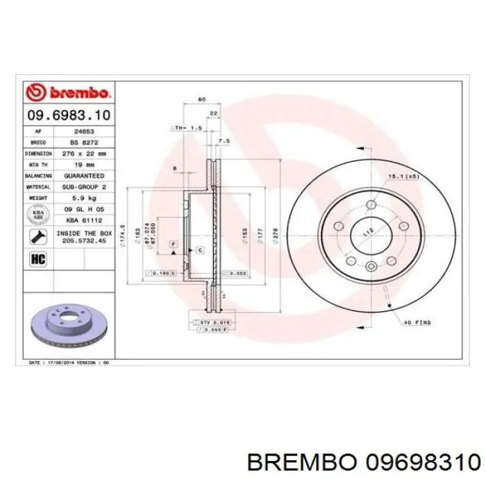 09698310 Brembo Гальмо дискове переднє