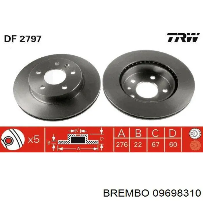 Диск переднього гальма Brembo 09698310 ціна, від 39.95 USD