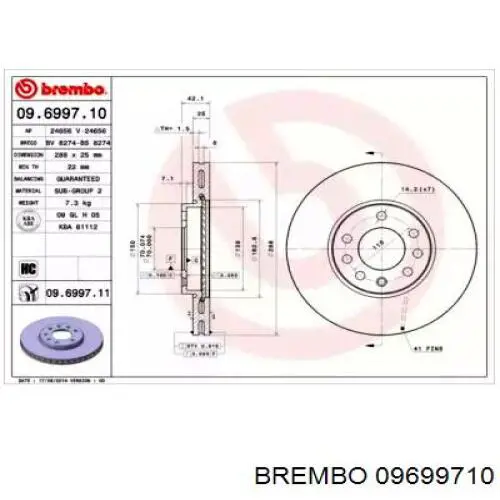 09699710 Brembo диск гальмівний передній