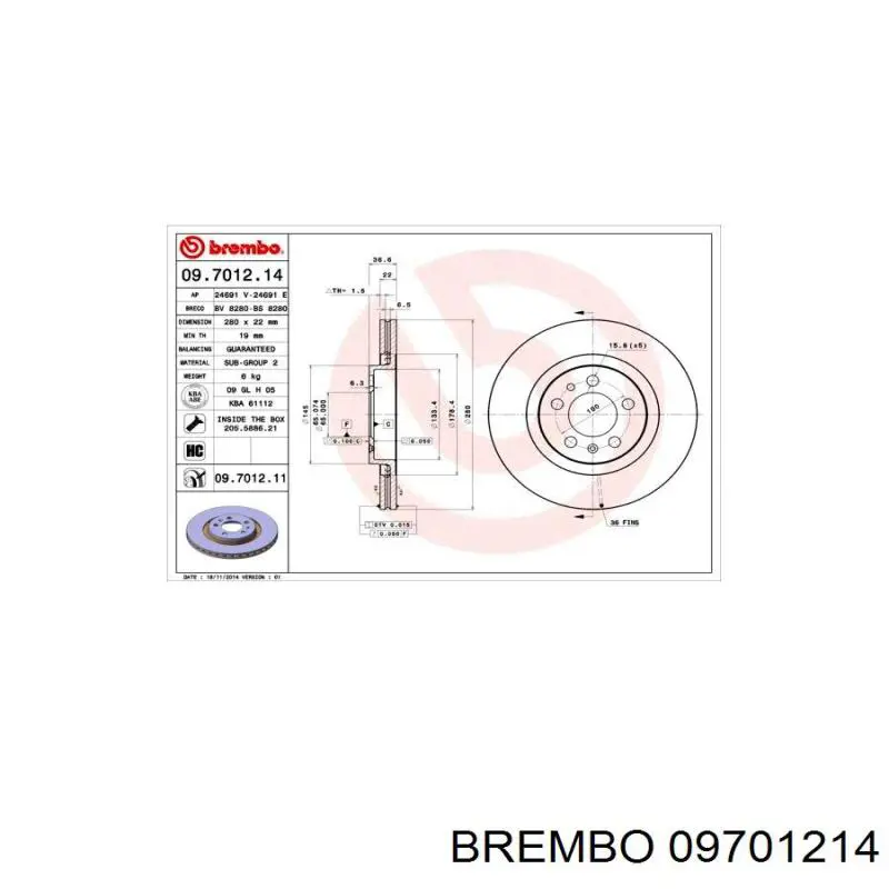 Гальмівні диски передні 09701214 Brembo