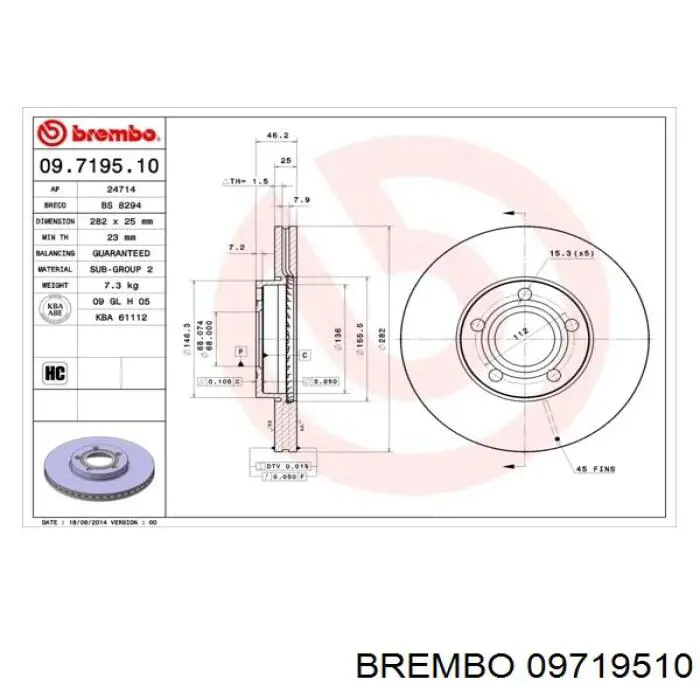 Диск гальмівний передній 09719510 Brembo