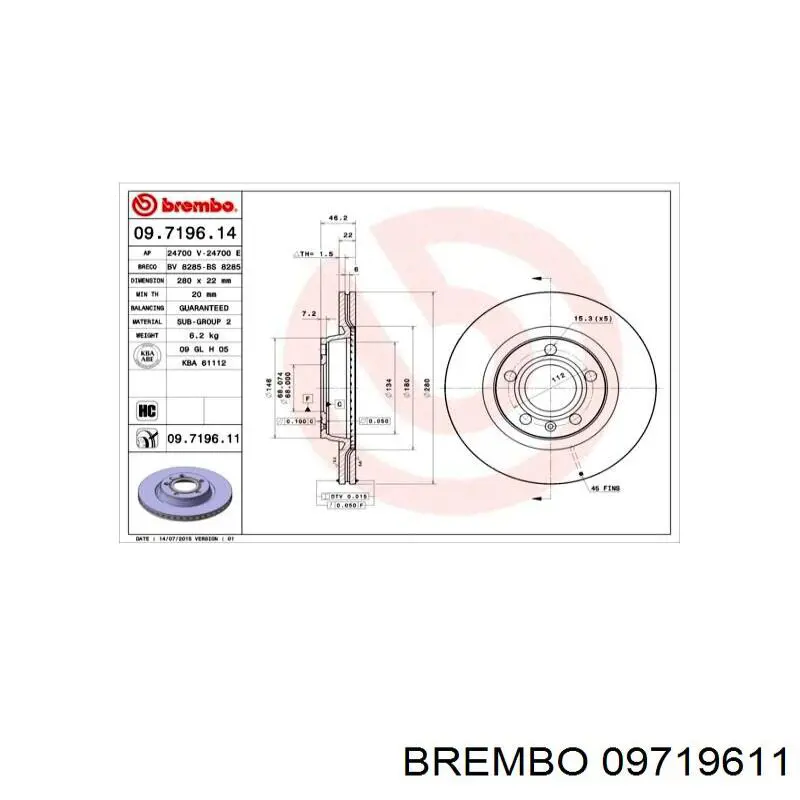 Диск переднього гальма Brembo 09719611 ціна, від 38.02 USD