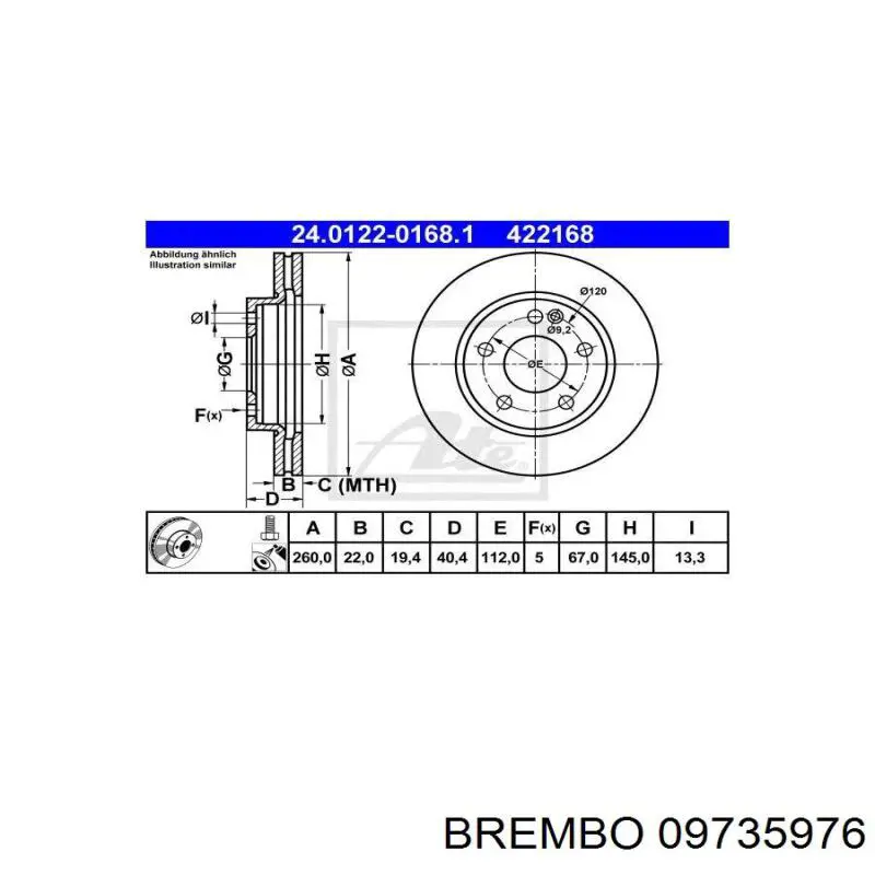 09735976 Brembo диск гальмівний передній