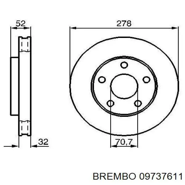 Диск гальмівний передній Brembo 09737611