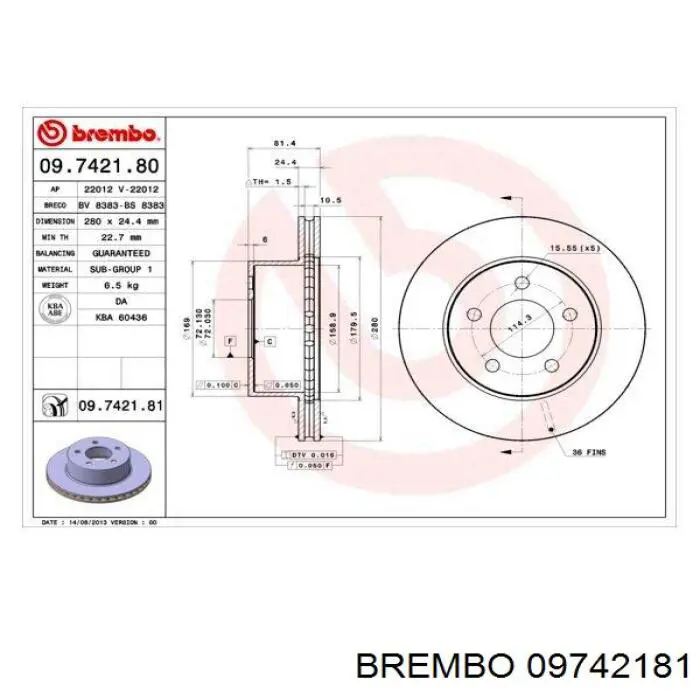 09742181 Brembo диск гальмівний передній