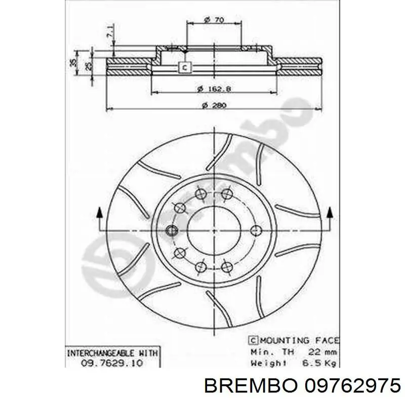 Купити 09762975 Brembo Ротор гальмівний