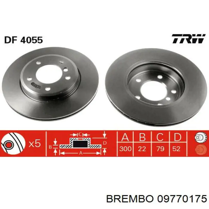 Диск переднього гальма Brembo 09770175 ціна, від 50.48 USD