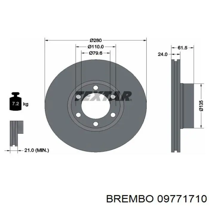09771710 Brembo диск гальмівний передній