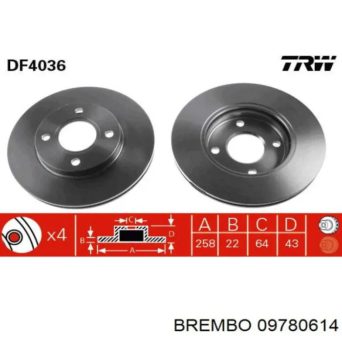 Купити 09780614 Brembo Ротор гальмівний