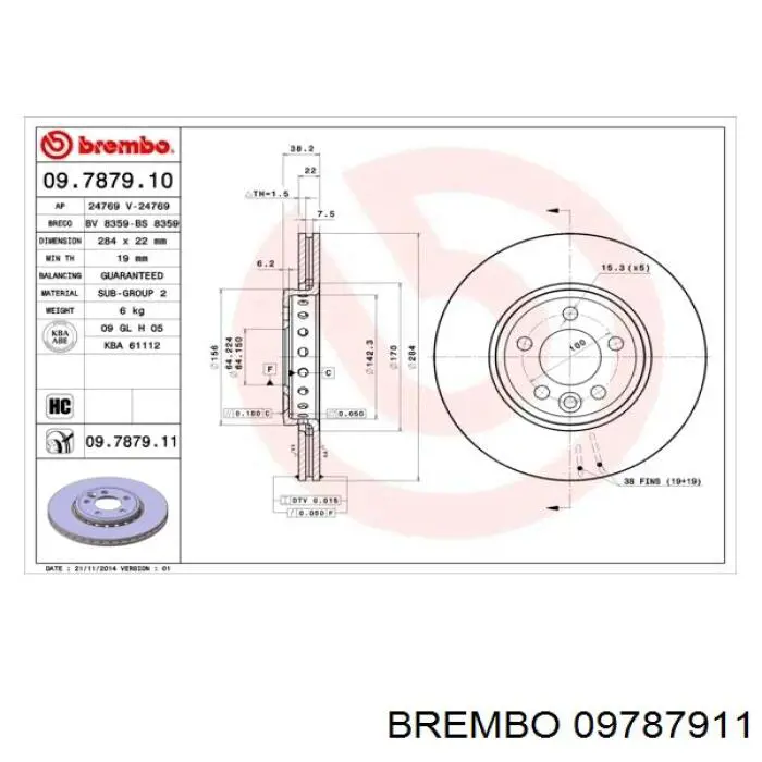 09787911 Brembo диск гальмівний передній