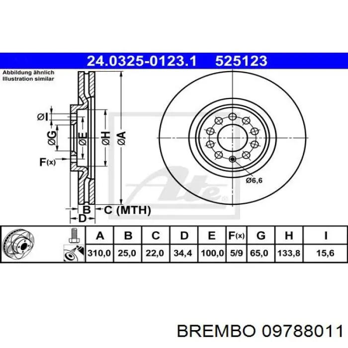 Диск переднього гальма Brembo 09788011 ціна, від 63.83 USD
