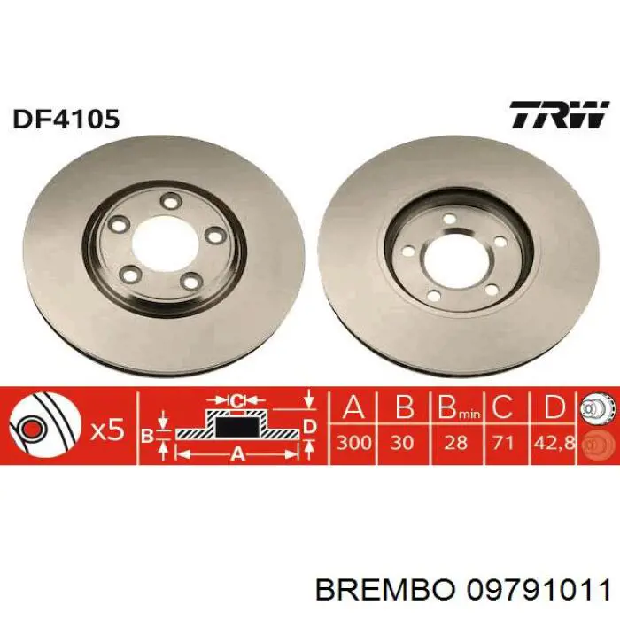 09791011 Brembo диск гальмівний передній