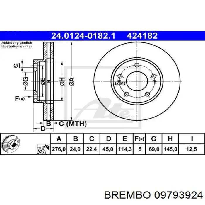 Диск гальмівний передній Brembo 09793924
