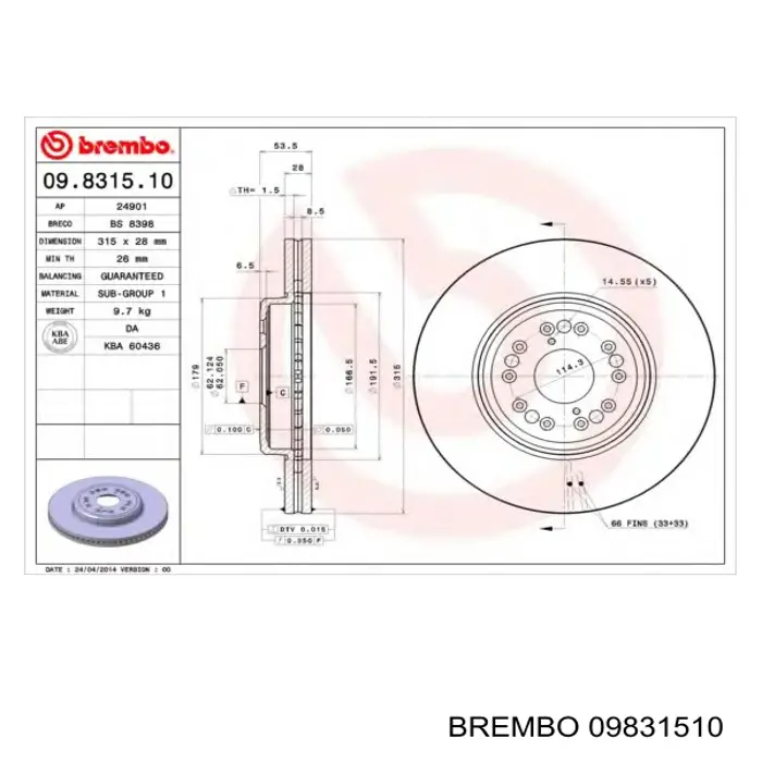 Гальмівні диски передні 09831510 Brembo
