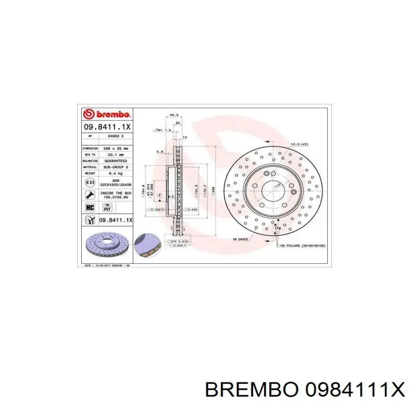 0984111X Brembo диск гальмівний передній