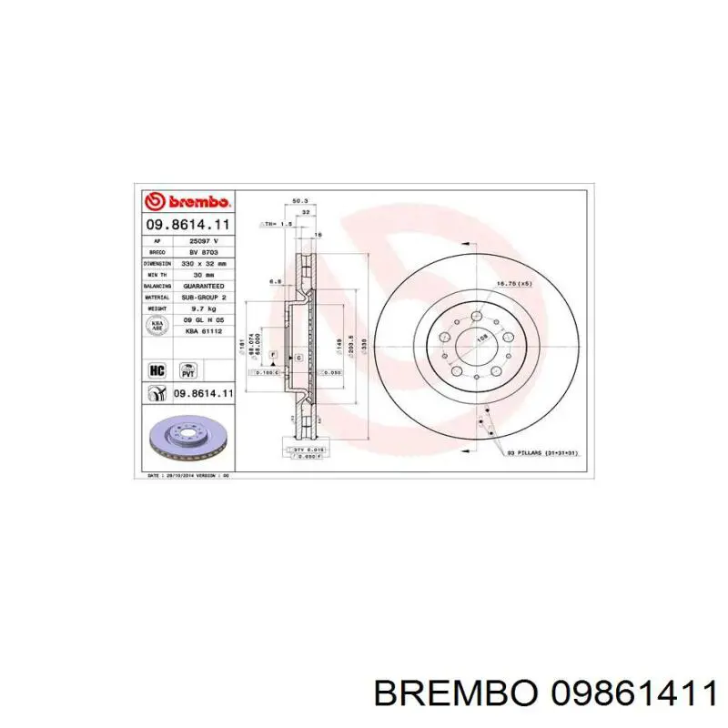 Гальмівні диски передні 09861411 Brembo