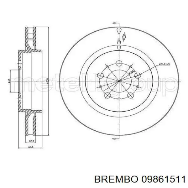 Диск гальмівний задній Brembo 09861511