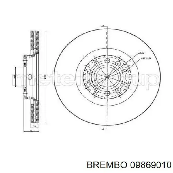 Диск переднього гальма Brembo 09869010 ціна, від 46.18 USD
