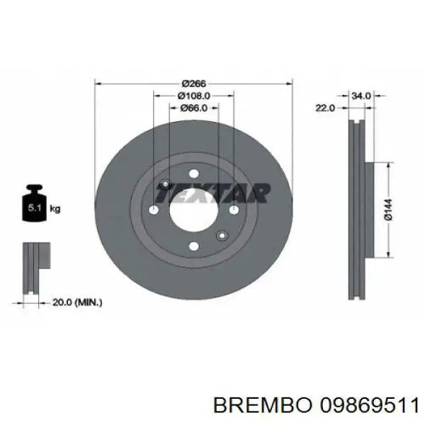 Диск гальмівний передній Brembo 09869511
