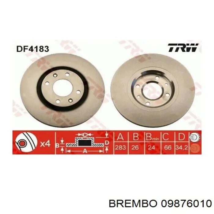 Купити 09876010 Brembo Ротор гальмівний