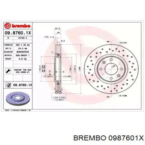 0987601X Brembo диск гальмівний передній