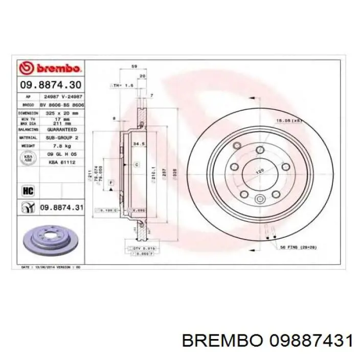 Задні дискові гальма Brembo 09887431 ціна, від 47.74 USD