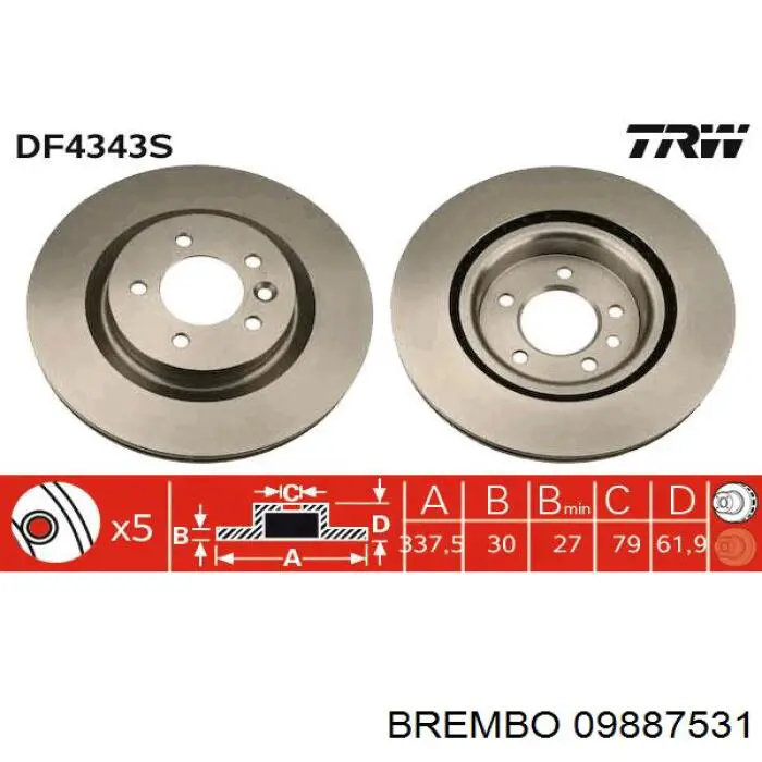 Диск гальмівний передній Brembo 09887531