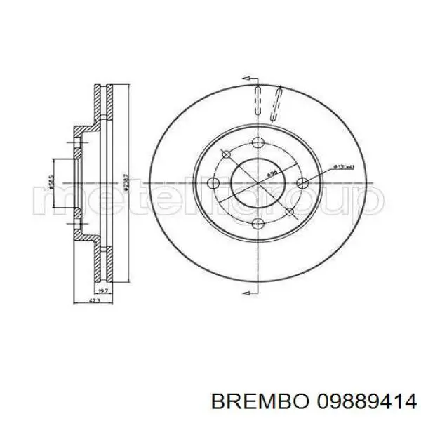 Диск гальмівний передній 09889414 Brembo