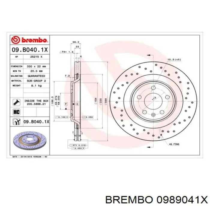 Гальмівні диски передні 0989041X Brembo