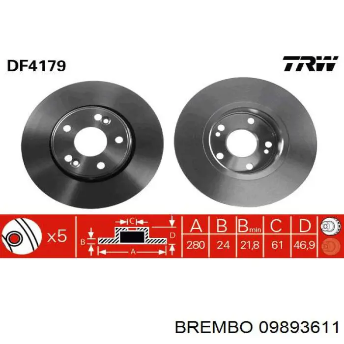Диск гальмівний передній Brembo 09893611