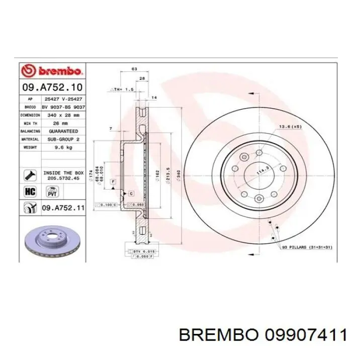 Гальмівні диски передні 09907411 Brembo