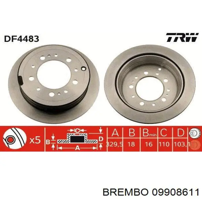 09908611 Brembo диск гальмівний задній
