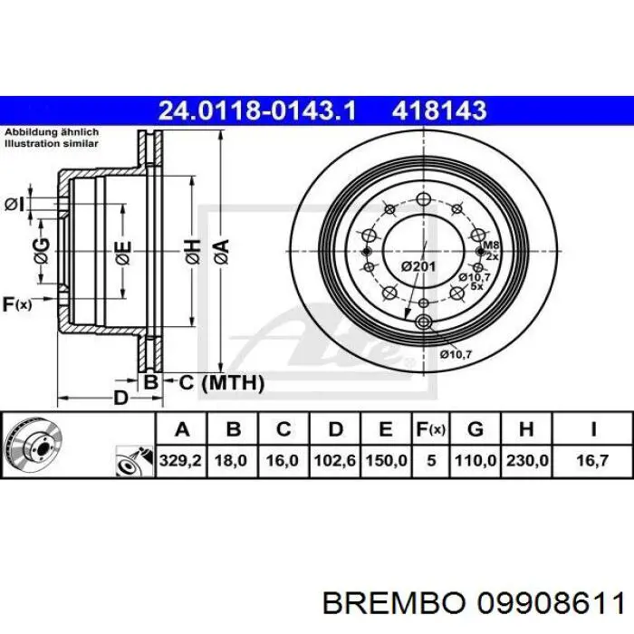 Диск гальмівний задній Brembo 09908611