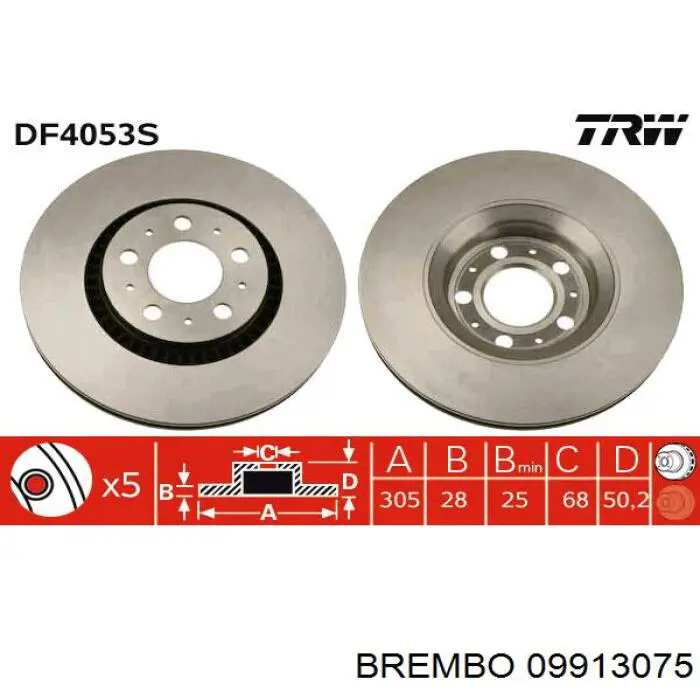 Диск гальмівний передній Brembo 09913075