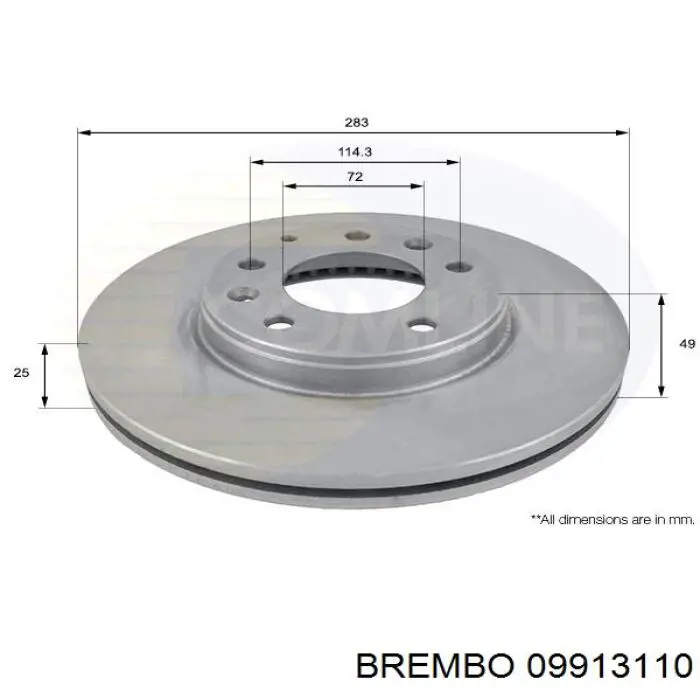 Диск гальмівний передній 09913110 Brembo