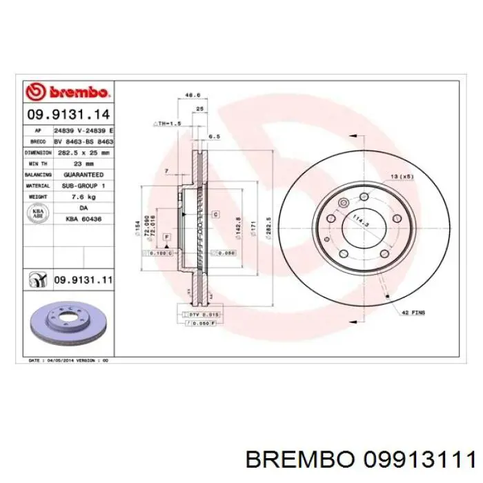09913111 Brembo диск гальмівний передній