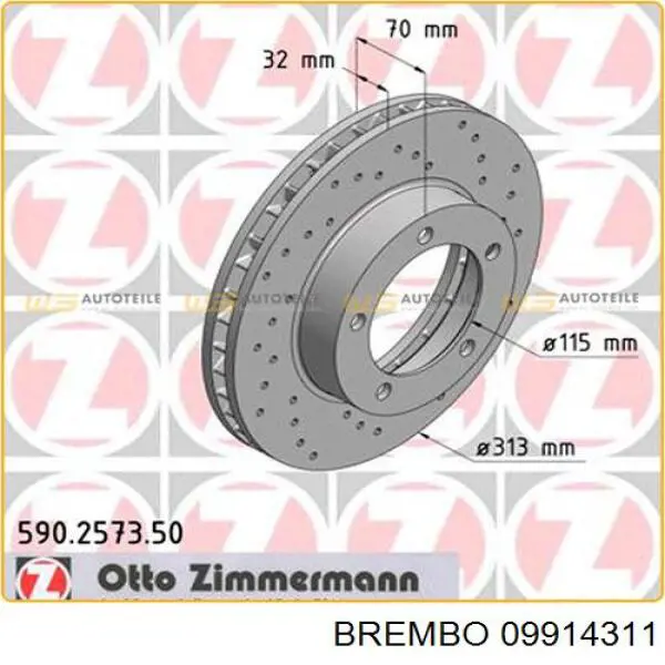 Диск переднього гальма Brembo 09914311 ціна, від 63.88 USD