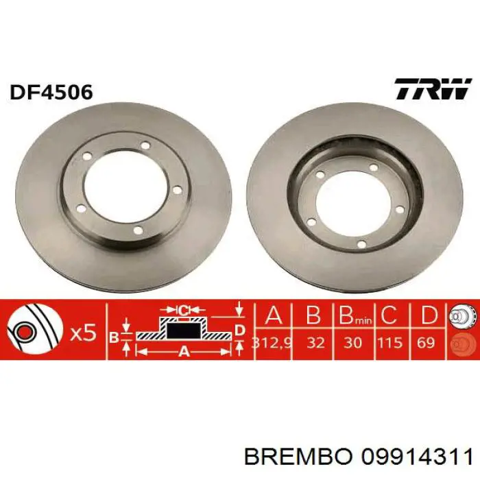 Диск гальмівний передній Brembo 09914311