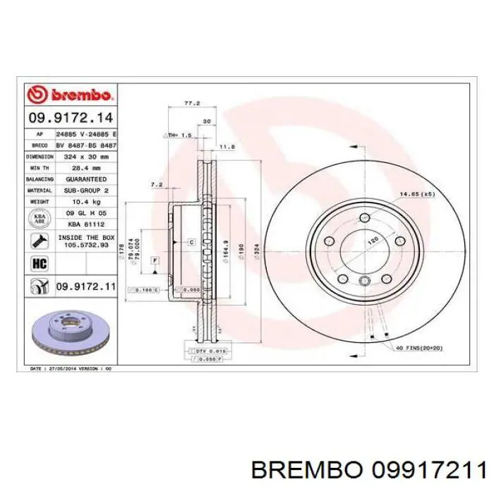 09917211 Brembo диск гальмівний передній