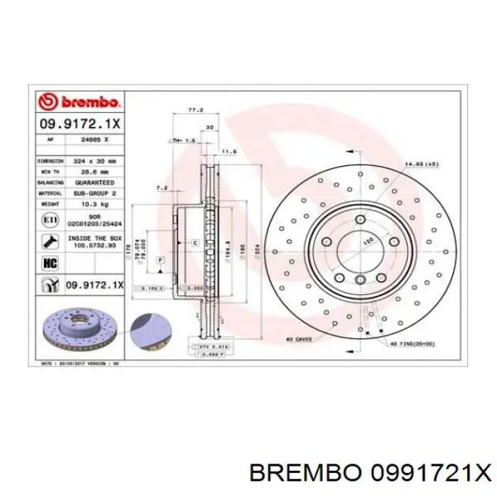 0991721X Brembo диск гальмівний передній