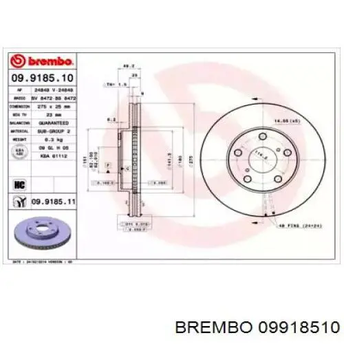 Диск гальмівний передній 09918510 Brembo