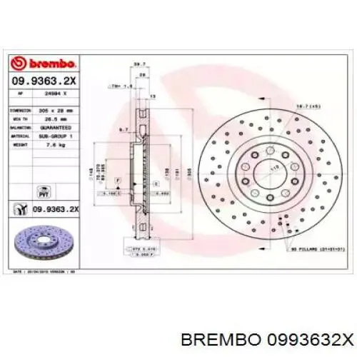 0993632X Brembo диск гальмівний передній