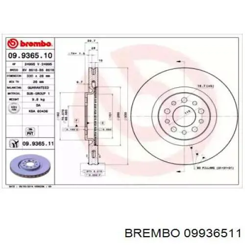 Гальмівні диски передні 09936511 Brembo