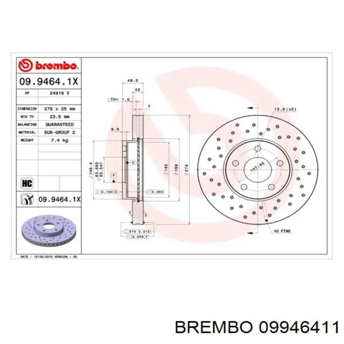 Купити 09946411 Brembo Ротор гальмівний