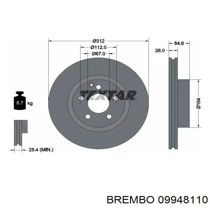 Диск гальмівний передній Brembo 09948110