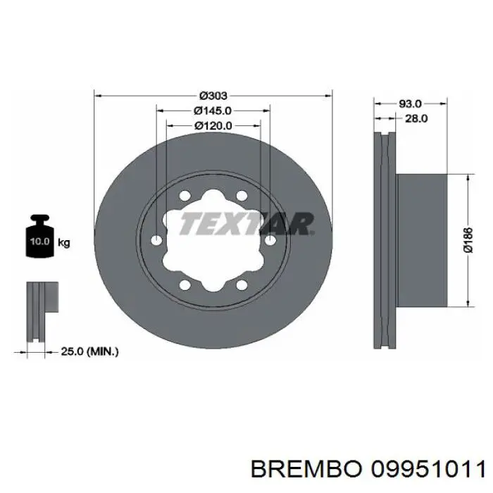 Диск гальмівний задній Brembo 09951011