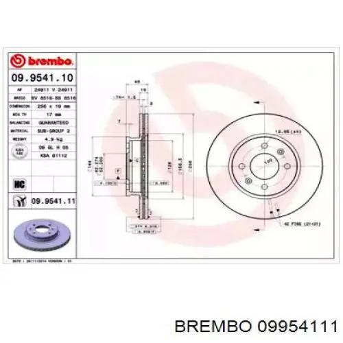 Купити 09954111 Brembo Ротор гальмівний